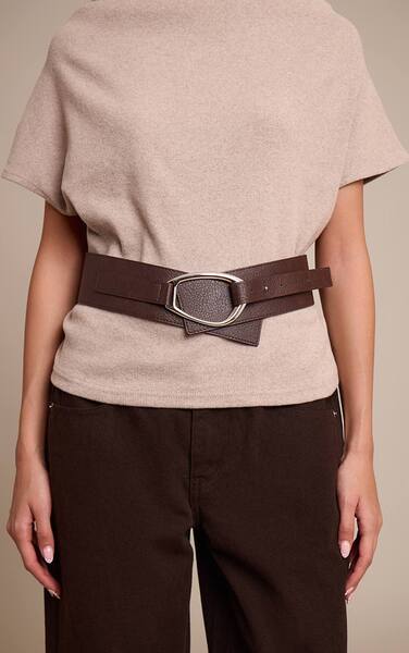  Prettylittlething Chocolate Layered Chunky Belt With Large Silver Buckle 