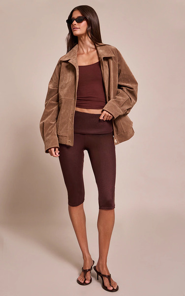  Prettylittlething Chocolate Mesh Foldover Capris 