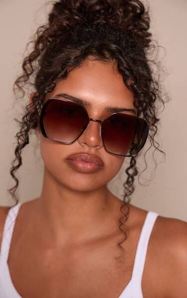  Prettylittlething Chocolate Metal Frame Square Sunglasses 