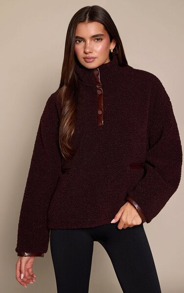  Prettylittlething Chocolate Plum Half Zip Fleece 