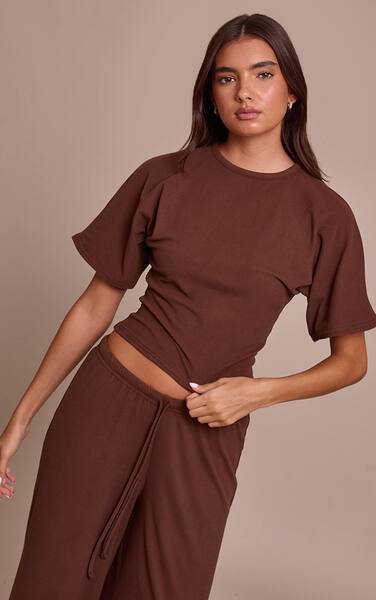  Prettylittlething Chocolate Soft Touch Boxy T-shirt Co-ord 