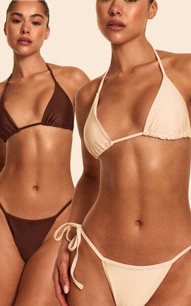  Prettylittlething Cream And Chocolate 2 Pack Triangle Bikini Set 