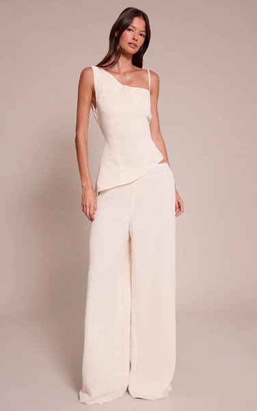 Prettylittlething Cream Chiffon Straight Leg Trouser 