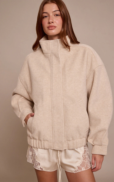  Prettylittlething Cream Funnel Neck Bomber Jacket 