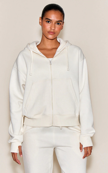  Prettylittlething Cream Oversized Hooded Zip Up Sweatshirt 
