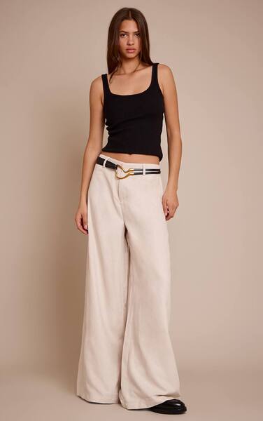  Prettylittlething Cream Peached Gold Double Belted Trousers 