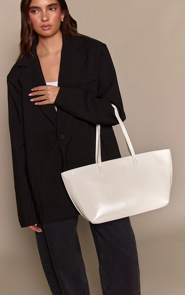  Prettylittlething Cream Pu Oversized Handbag 