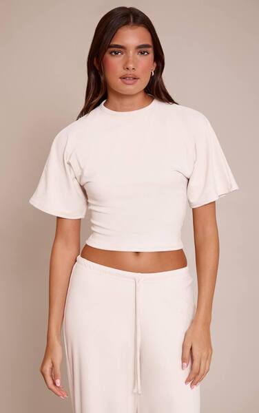  Prettylittlething Cream Soft Touch Boxy T-shirt Co-ord 