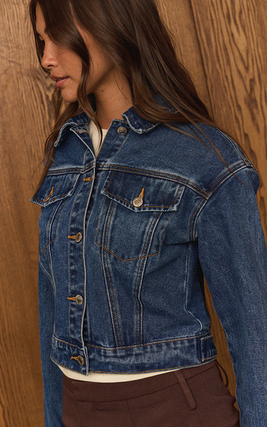  Prettylittlething Dark Blue Slim Fit Denim Jacket 
