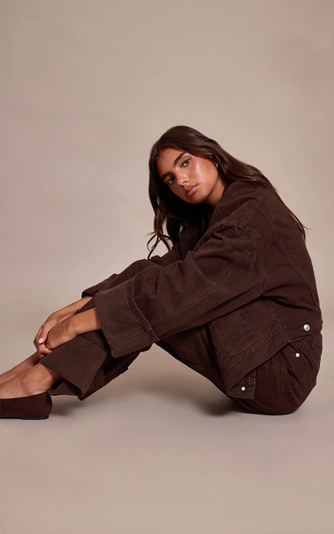  Prettylittlething Dark Chocolate Turn Up Hem Jeans 