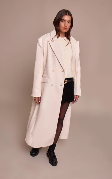  Prettylittlething Ecru Double Breasted Oversized Style Structured Coat 