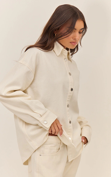  Prettylittlething Ecru Oversized Classic Denim Shirt 
