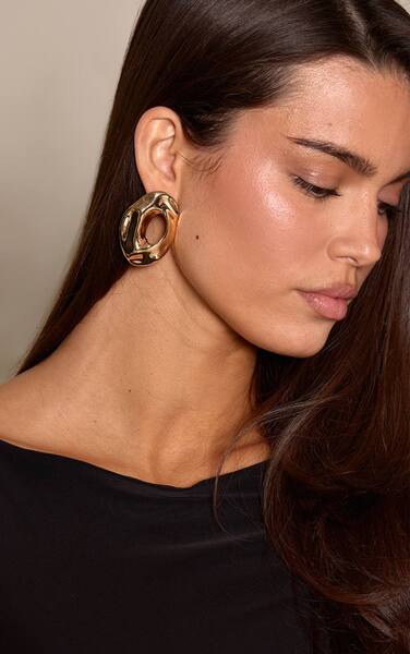 Prettylittlething Gold Abstract Textured Statement Earrings 
