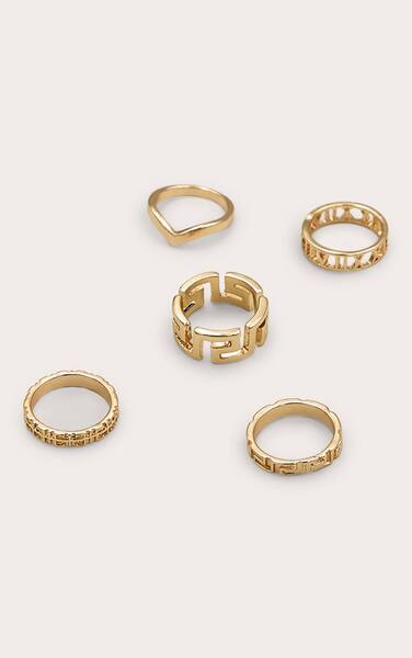  Prettylittlething Gold Assorted Cut Out 5 Pack Ring Set 