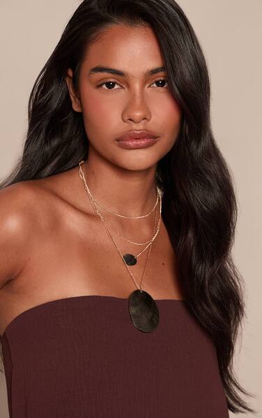  Prettylittlething Gold Dark Shell Layered Statement Necklace 