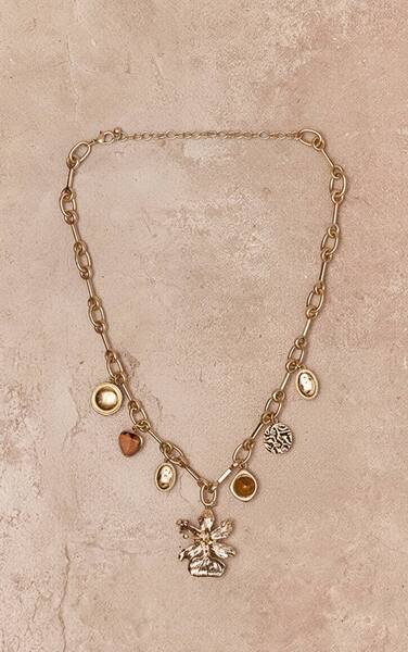  Prettylittlething Gold Floral Medallion Pendant Necklace 