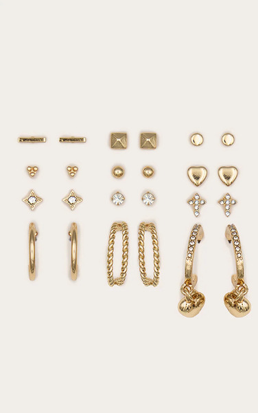  Prettylittlething Gold Heart Stud And Hoop Multipack Earrings 
