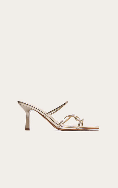  Prettylittlething Gold Pu Wide Fit Cross Over Strap Heeled Mules 