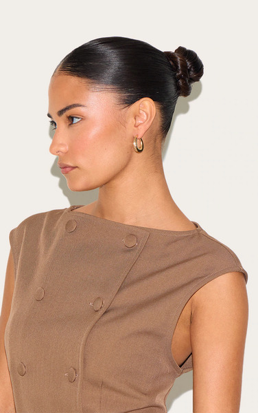  Prettylittlething Gold Ridge Medium Hoop Earring 