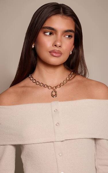  Prettylittlething Gold Smooth Chunky Abstract Pendant Necklace 