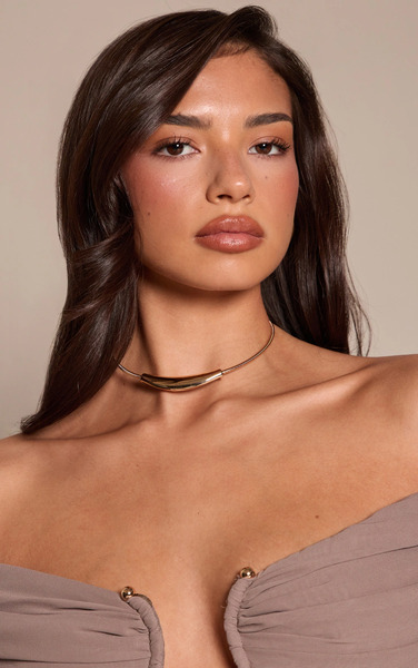  Prettylittlething Gold Smooth Metal Bar Necklace 