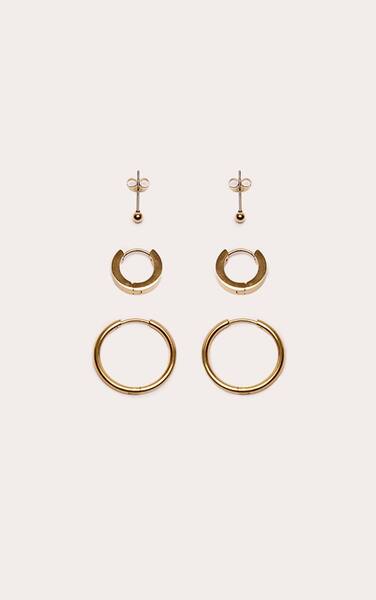  Prettylittlething Gold Stainless Steel Smooth Assorted Earring Pack 
