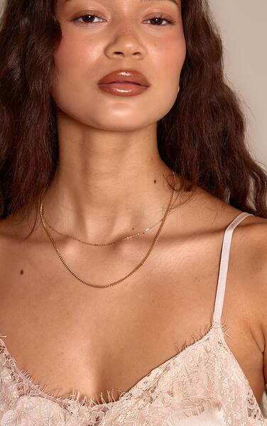  Prettylittlething Gold Stainless Steel Smooth Double Layer Snake Chain Necklace 