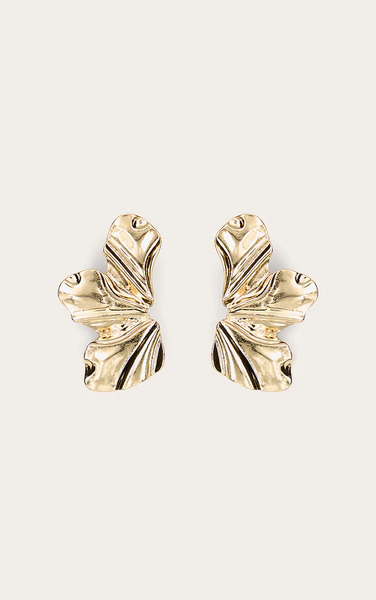  Prettylittlething Gold Texture Half Flower Statement Earrings 