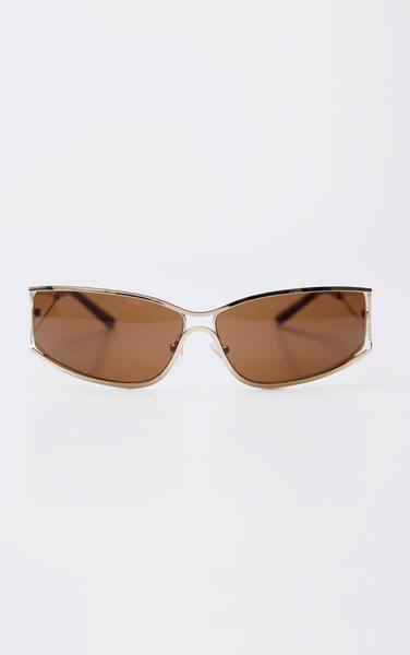  Prettylittlething Gold Trim Frame Visor Sunglasses 