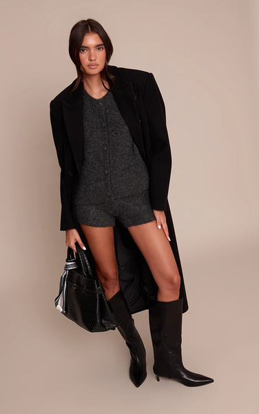 Prettylittlething Grey Bushed Knit Shorts 