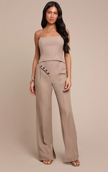  Prettylittlething Grey Woven Tailored Button Detail Straight Leg Jumpsuit 
