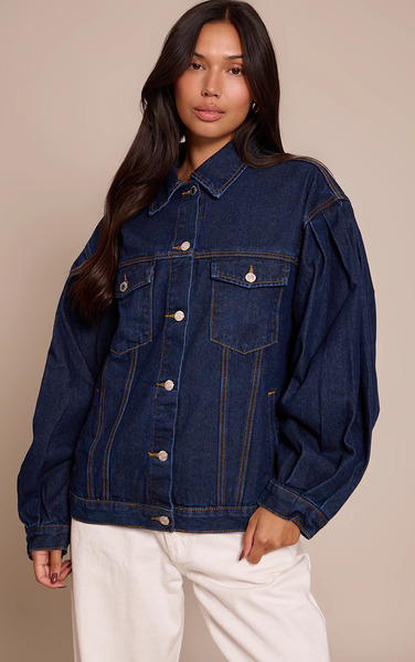  Prettylittlething Indigo Cocoon Sleeve Oversized Denim Jacket 