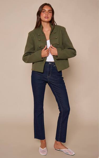  Prettylittlething Indigo Cropped Raw Hem Straight Leg Jeans 