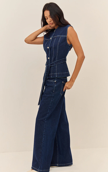  Prettylittlething Indigo Mid Waist Wide Leg Jeans 