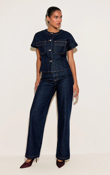  Prettylittlething Indigo Seam Detail Wide Leg Jeans 