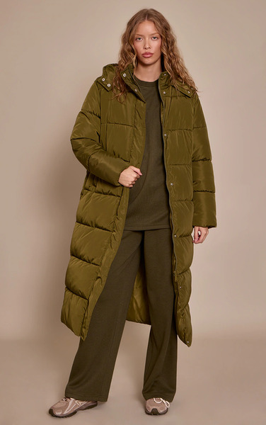  Prettylittlething Khaki Longline Puffer Coat 