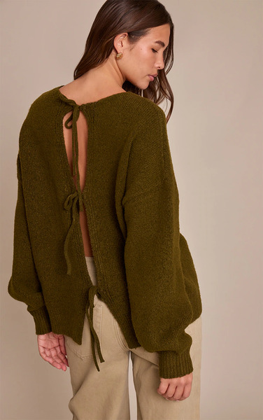  Prettylittlething Khaki Tie Back Oversized Cardigan Sweater 