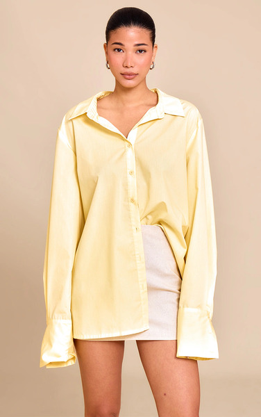  Prettylittlething Lemon Oversized Cuff Shirt, Butter Yellow 