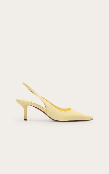  Prettylittlething Lemon Pu Point Toe Sling Back Mid Heeled Courts 