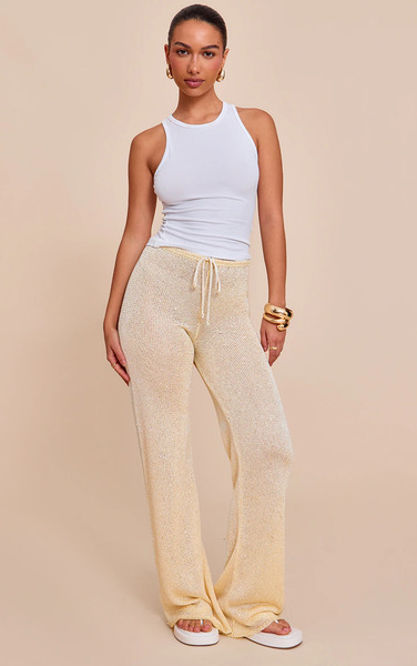  Prettylittlething Lemon Sequin Knit Trousers 