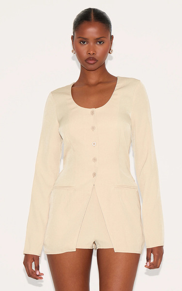  Prettylittlething Lemon Tailored Button Down Scoop Neck Playsuit 
