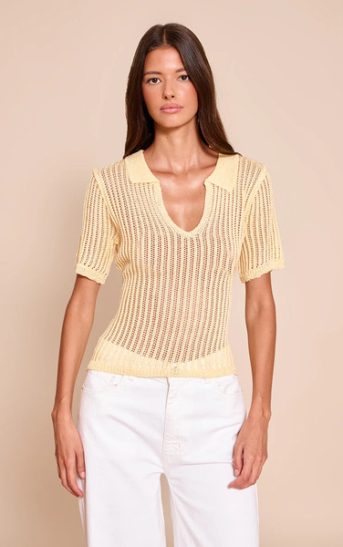  Prettylittlething Lemon V Neck Knit Polo Top 