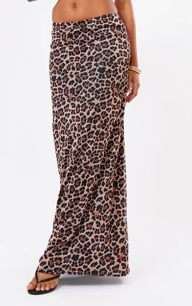  Prettylittlething Leopard Printed Lined Mesh Maxi Skirt 