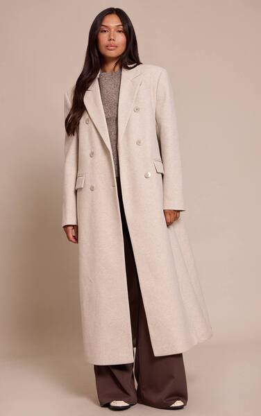  Prettylittlething Light Grey Double Breasted Wool Look Oversized Structured Coat 