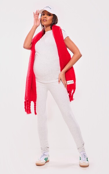  Prettylittlething Maternity Oatmeal Marl Over The Bump Leggings 