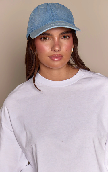  Prettylittlething Mid Blue Denim Baseball Cap, Mid Blue Wash 