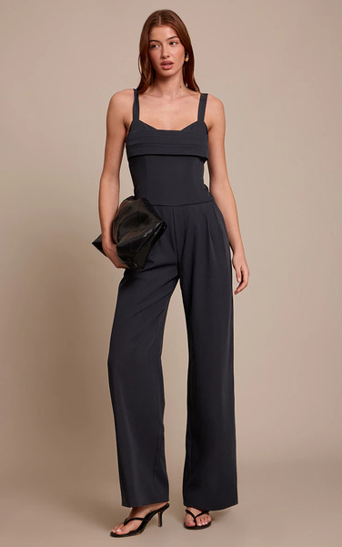  Prettylittlething Midnight Blue Tailored Panel Detail Wide Leg Jumpsuit 
