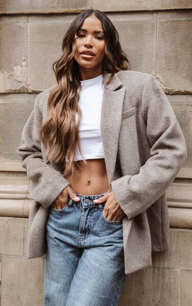  Prettylittlething Mink Oversized Textured Wool Look Blazer 