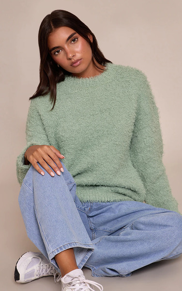  Prettylittlething Mint Teddy Knit Oversized Jumper 