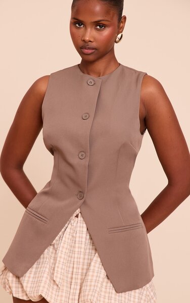  Prettylittlething Mushroom Button Up Sleeveless Waistcoat 